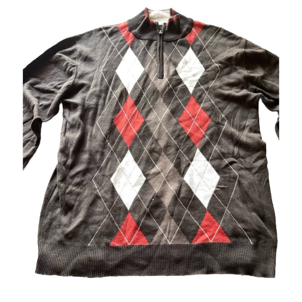 Vintage Method Men’s Cotton 1/2 Zip Sweater Size XL Multicolor Brown Shapes